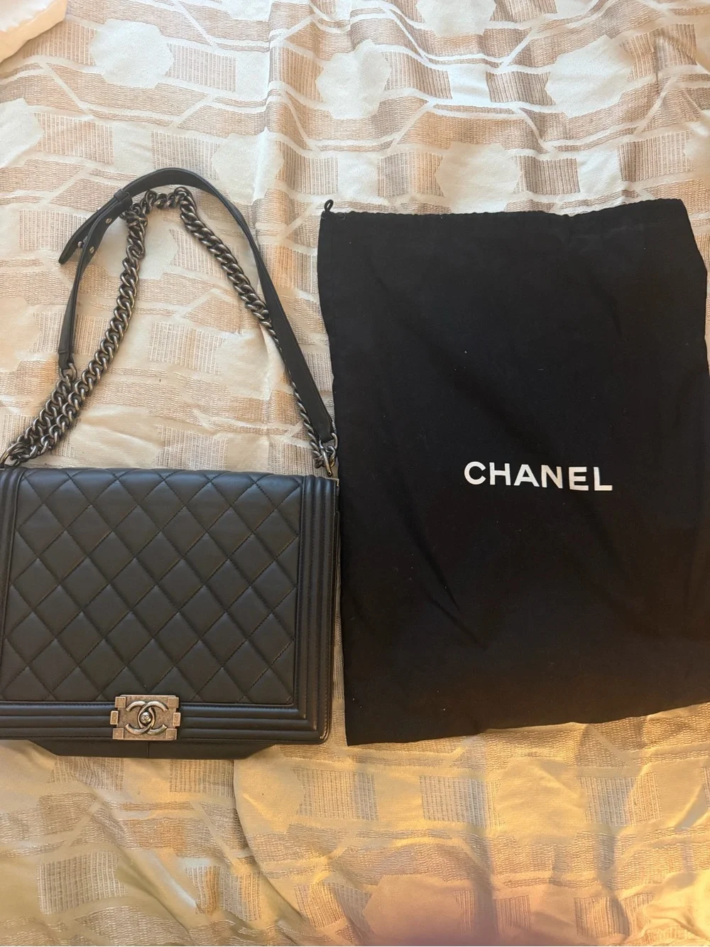 CHANEL Black Leather Messenger Bag